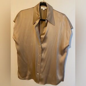 VINCE Silk Cap Sleeve Ruched Back Blouse Medium Tan